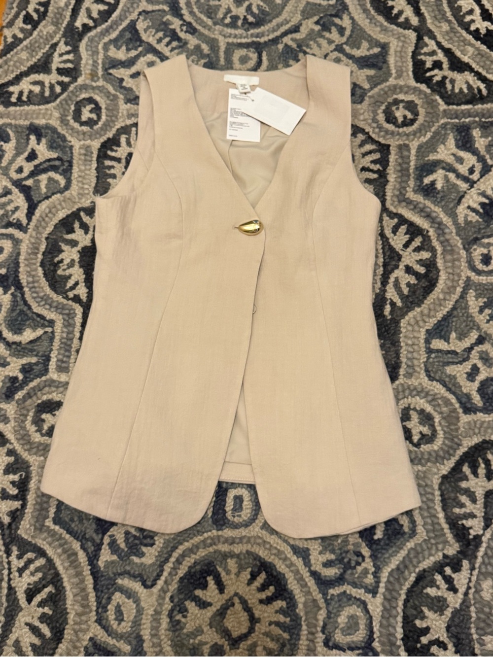 H&M Cream Sleeveless V-Neck Tunic with Gold Accent